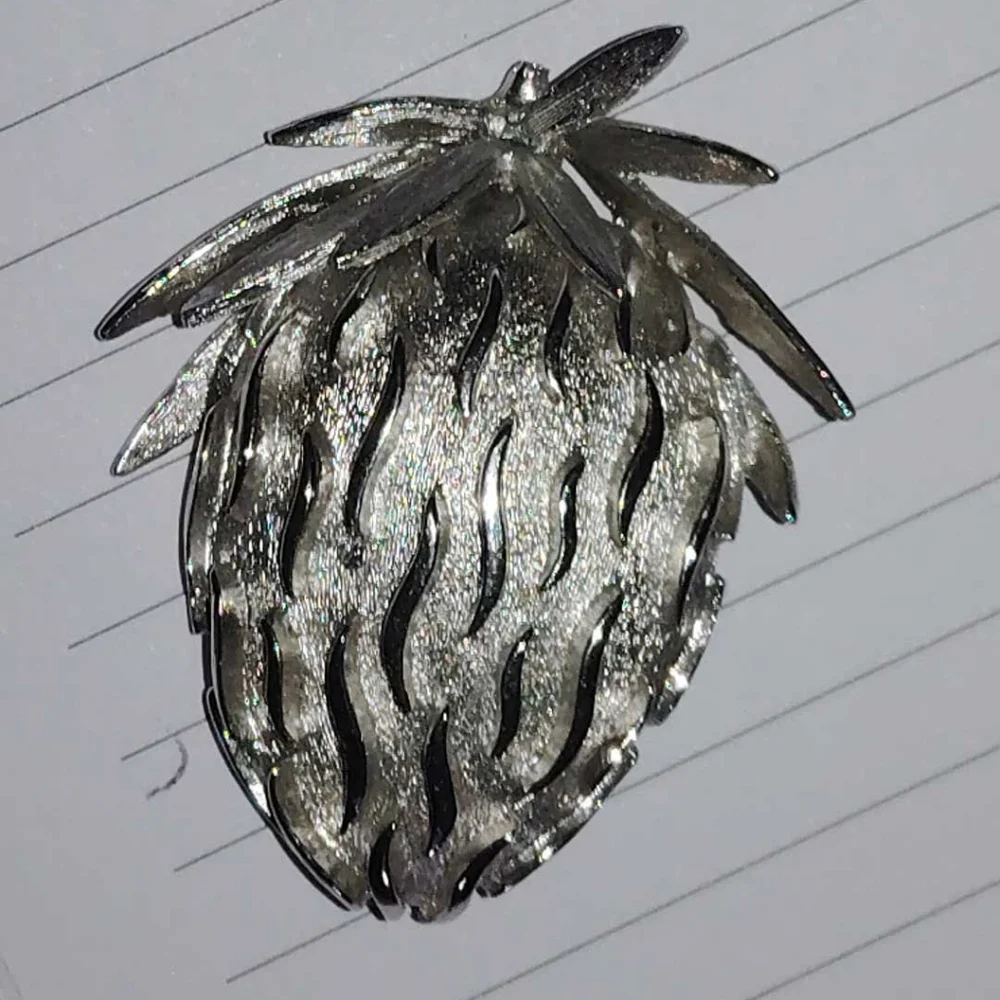Mid Century 1960 Silver Tone Summer Strawberry Brooch Vintage Fashion Jewelry